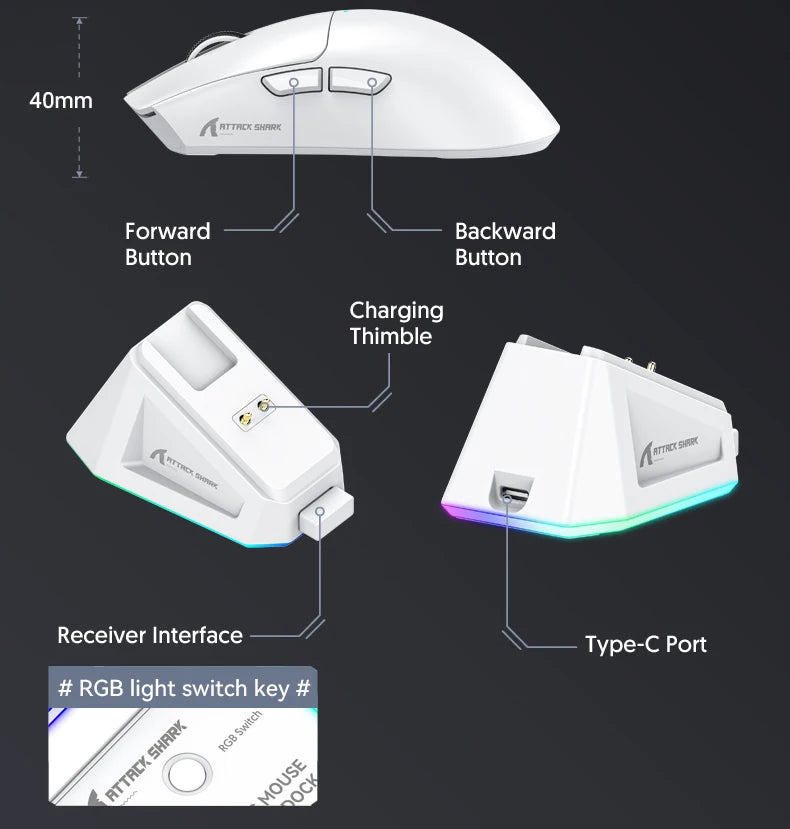 Mouse Attack Shark X11 Bluetooth Wireless Three Mode 2.4G PAW3311