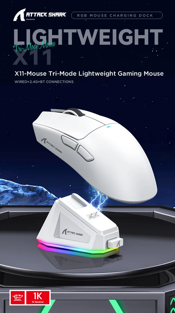 Mouse Attack Shark X11 Bluetooth Wireless Three Mode 2.4G PAW3311