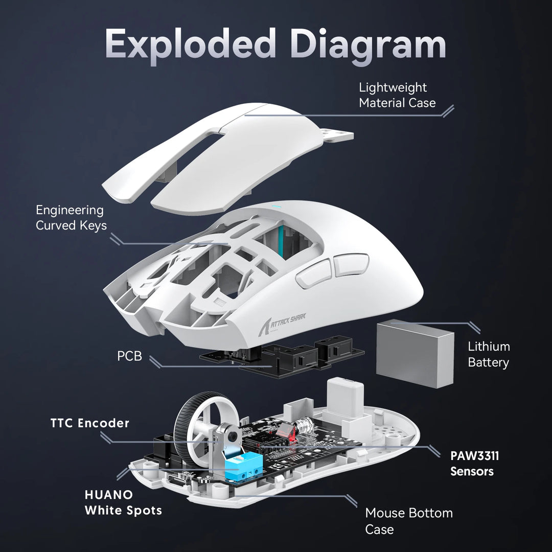 Mouse Attack Shark X11 Bluetooth Wireless Three Mode 2.4G PAW3311