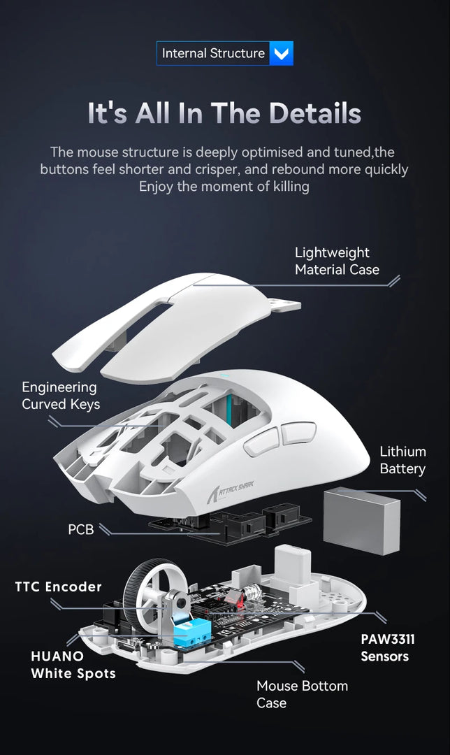 Mouse Attack Shark X11 Bluetooth Wireless Three Mode 2.4G PAW3311