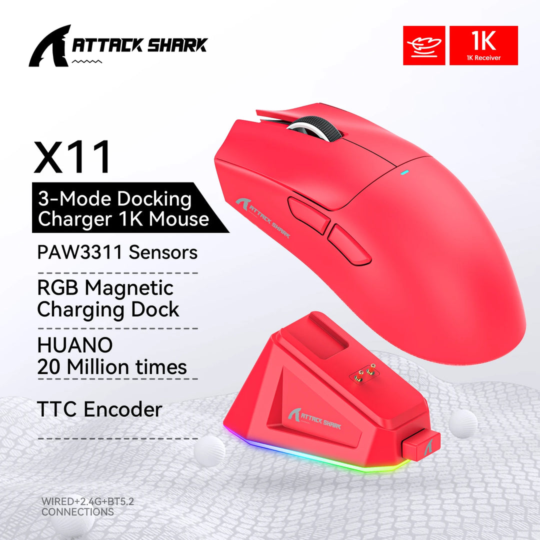 Mouse Attack Shark X11 Bluetooth Wireless Three Mode 2.4G PAW3311