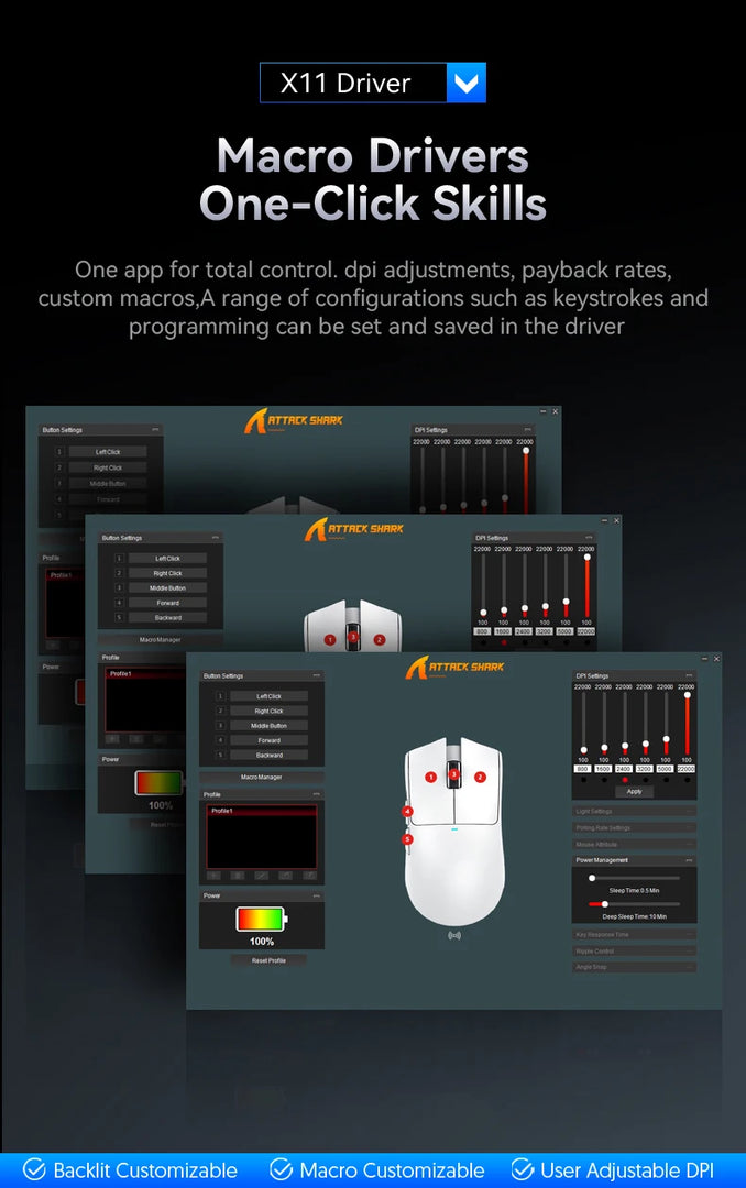 Mouse Attack Shark X11 Bluetooth Wireless Three Mode 2.4G PAW3311
