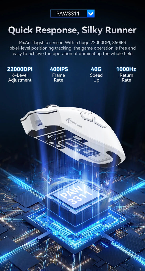 Mouse Attack Shark X11 Bluetooth Wireless Three Mode 2.4G PAW3311