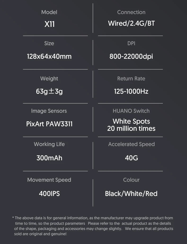 Mouse Attack Shark X11 Bluetooth Wireless Three Mode 2.4G PAW3311